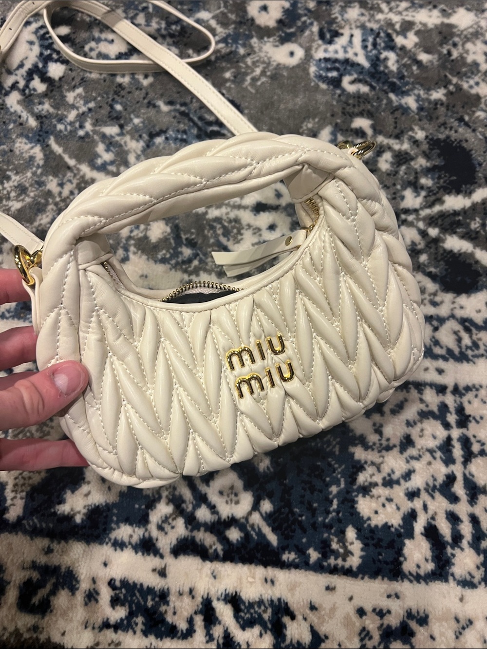 Miu Miu Cream Quilted Mini Hobo with Braided Handle